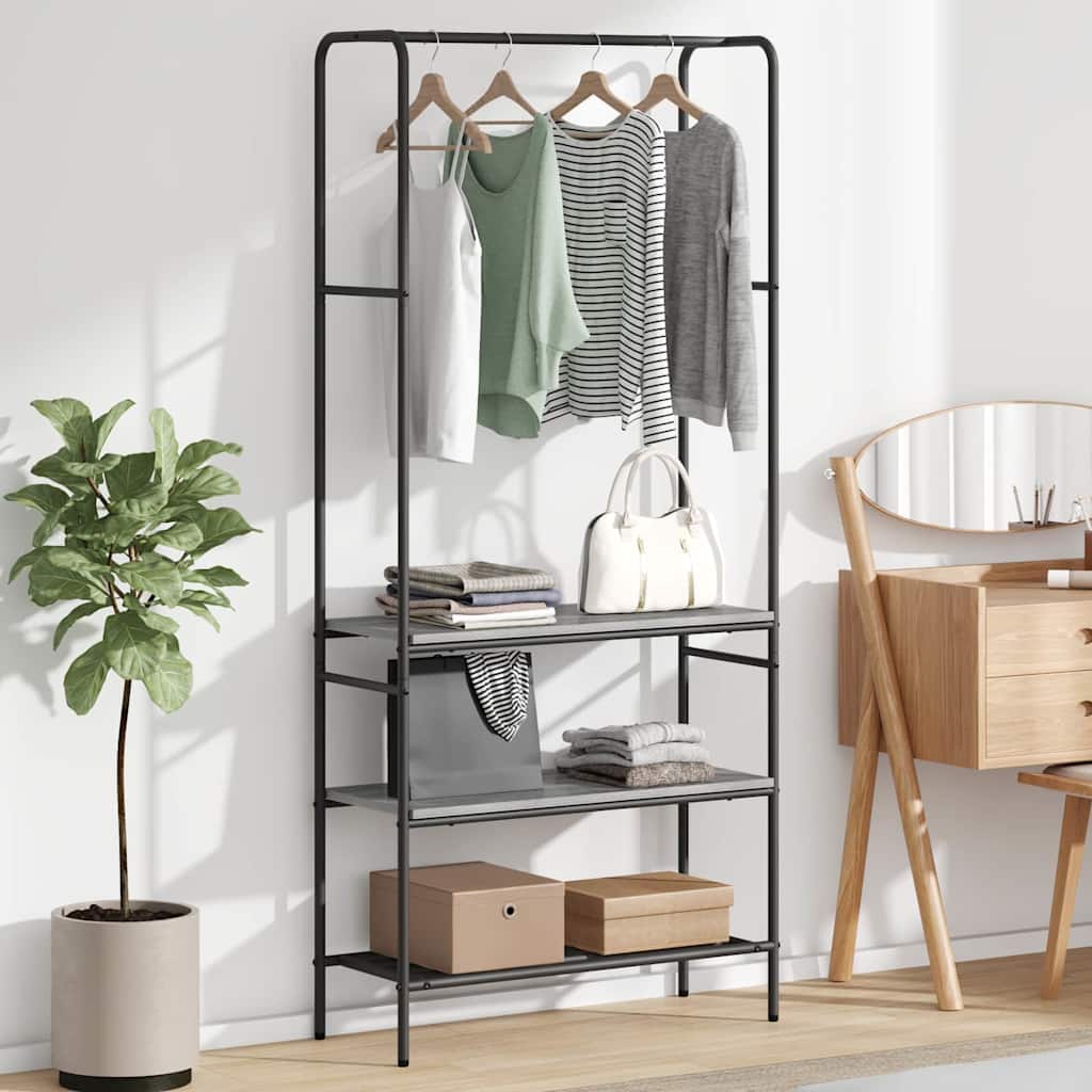 Vidaxl Kleiderständer mit Regal, graues Sonoma, 77 x 30 x 171 cm, fertiges Holz