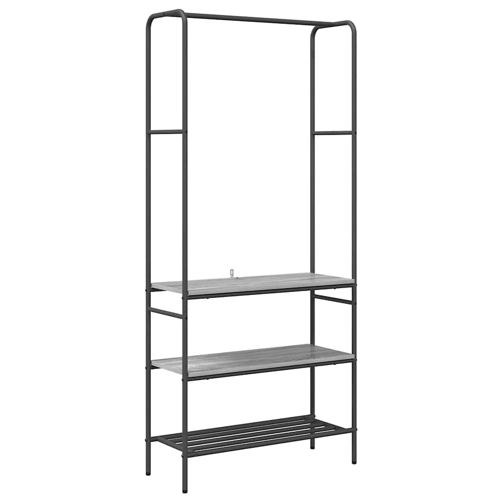 Vidaxl Kleiderständer mit Regal, graues Sonoma, 77 x 30 x 171 cm, fertiges Holz