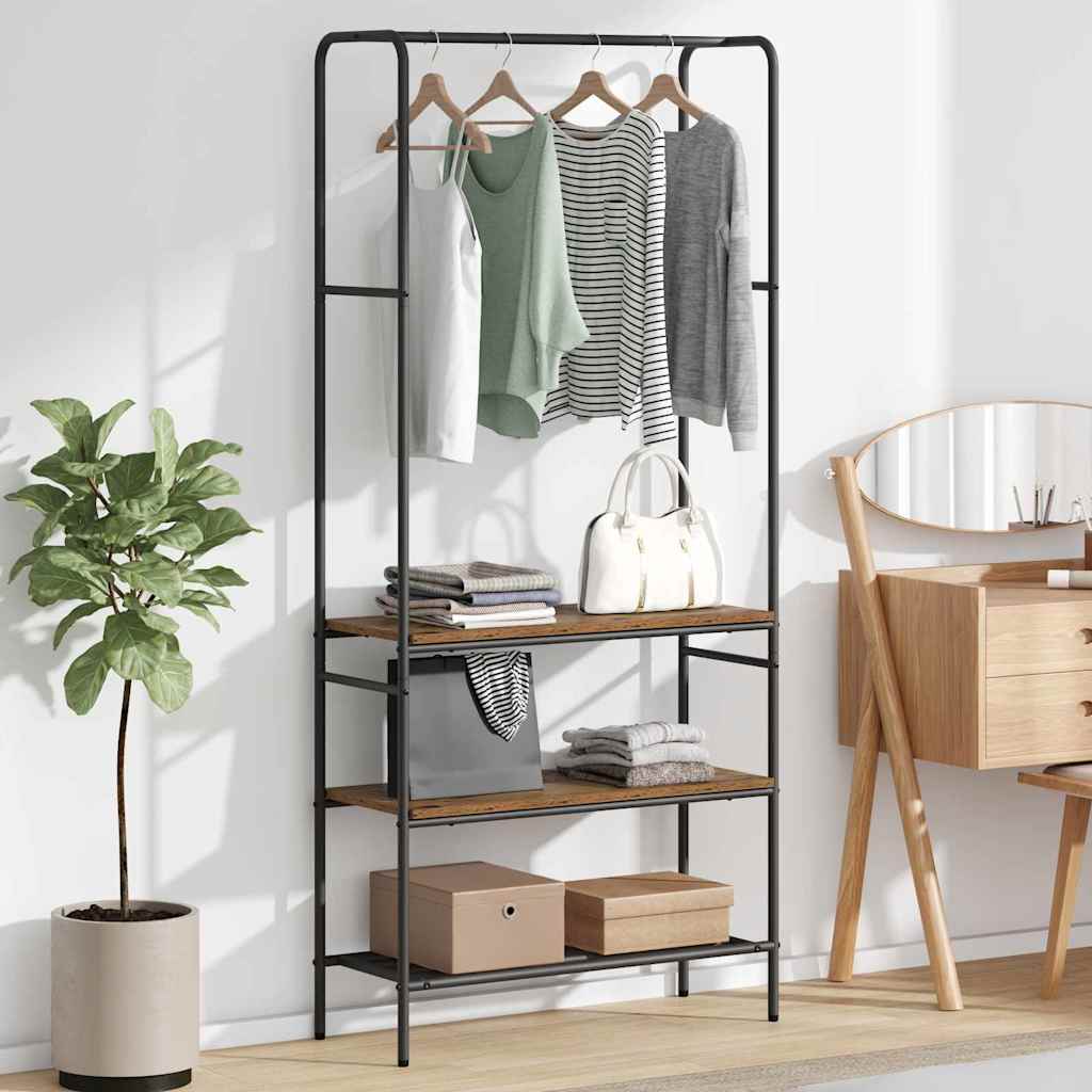 Vidaxxl Kleiderständer mit Ablage Altholz 77 x 30 x 171 cm verarbeitetes Holz