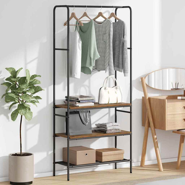 Vidaxxl Kleiderständer mit Ablage Altholz 77 x 30 x 171 cm verarbeitetes Holz