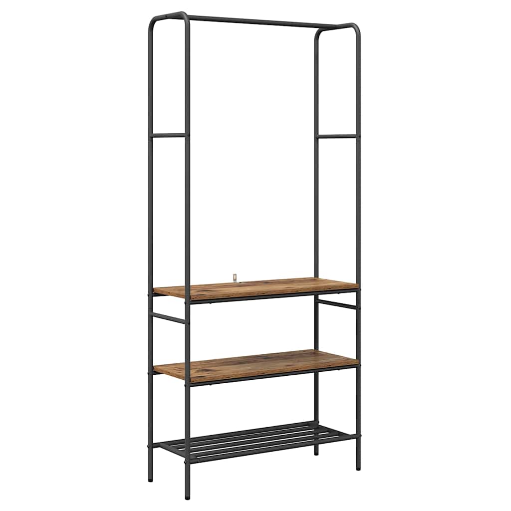 Vidaxxl Kleiderständer mit Ablage Altholz 77 x 30 x 171 cm verarbeitetes Holz