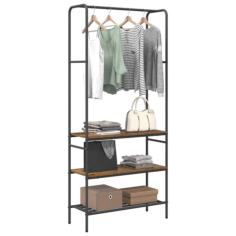 Vidaxxl Kleiderständer mit Ablage Altholz 77 x 30 x 171 cm verarbeitetes Holz