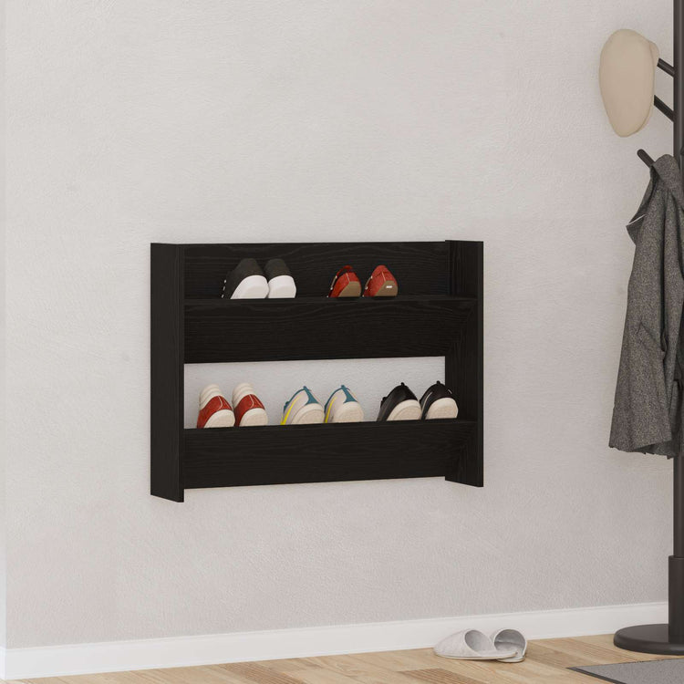 Vidaxx Schuhschrank mit Regal Eiche schwarz 85 x 18 x 90 cm lackiertes Holz