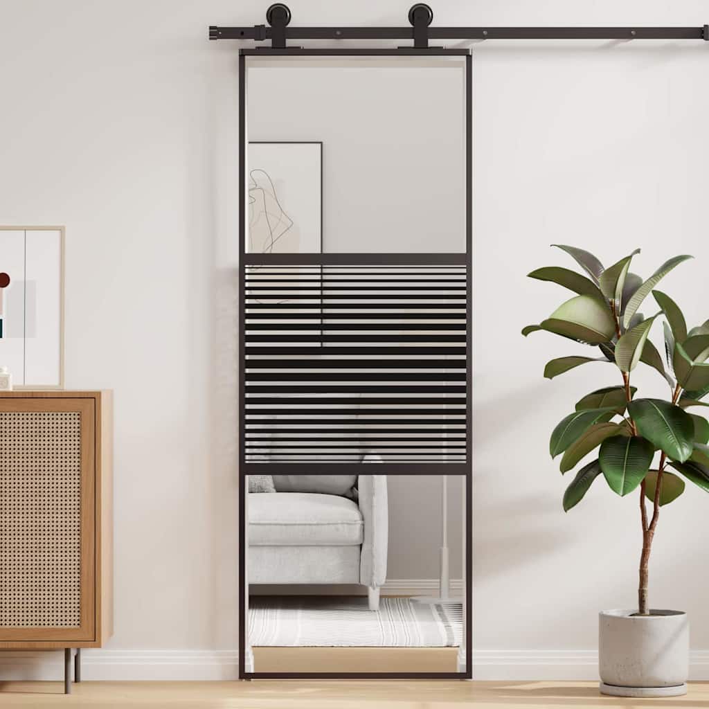 Vidaxx Glastür gestreift schwarz 90 x 2 x 205 cm Aluminium