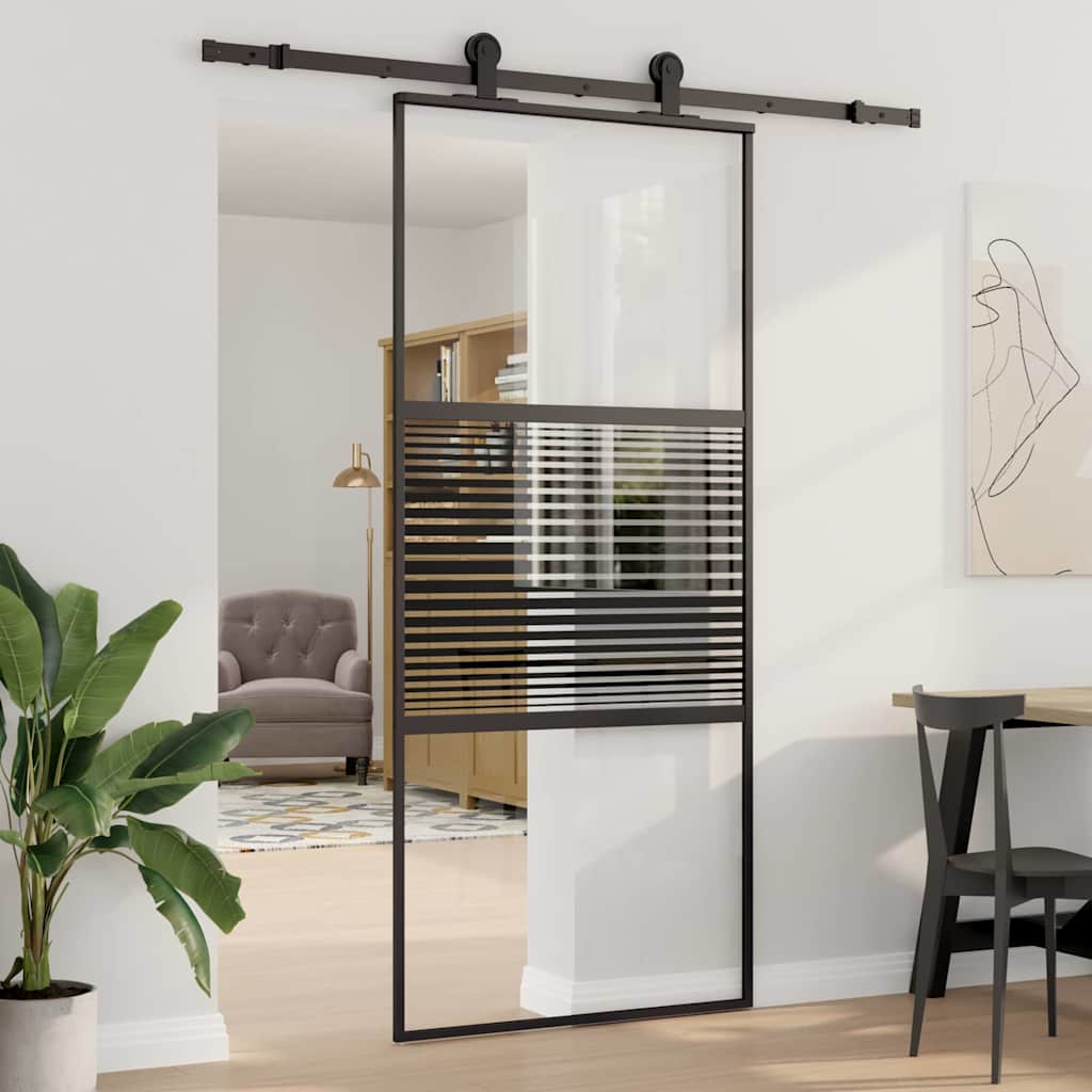 Vidaxx Glastür gestreift schwarz 90 x 2 x 205 cm Aluminium
