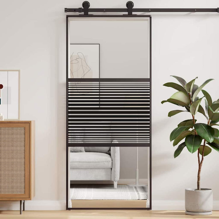 Vidaxx Glastür gestreift schwarz 90 x 2 x 205 cm Aluminium