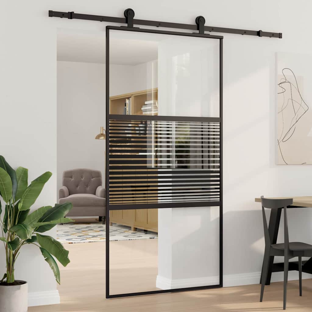 Vidaxx Glastür gestreift schwarz 90 x 2 x 205 cm Aluminium