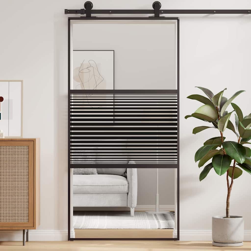 Vidaxx Glastür gestreift schwarz 90 x 2 x 205 cm Aluminium