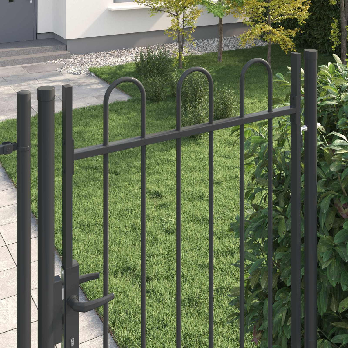 Vidaxx Zauntor mit Schloss grau 103 x 250 cm pulverbeschichteter Stahl