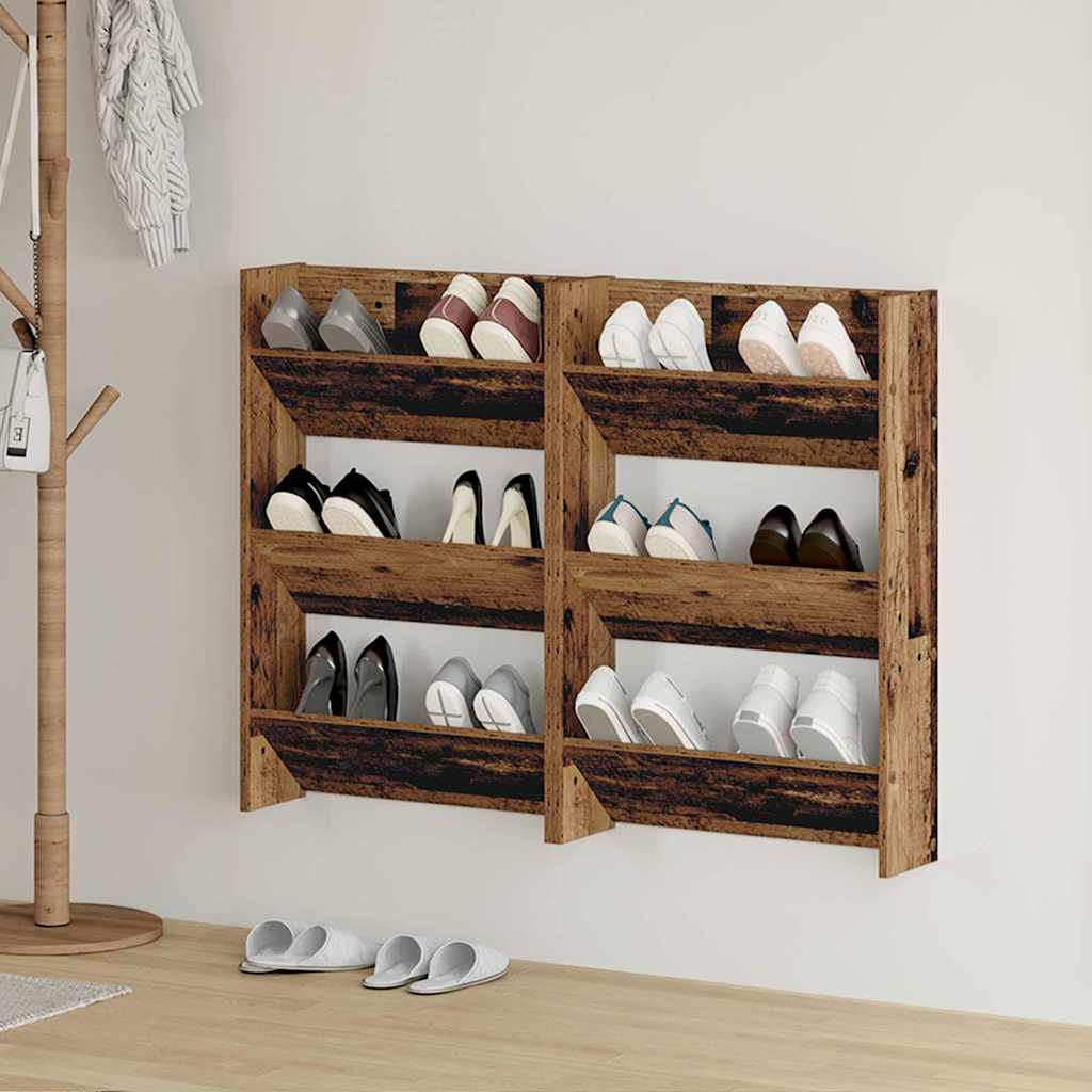 VidaXL Schuhschrank 2 Stk. Altholz 60 x 18 x 90 cm verarbeitetes Holz