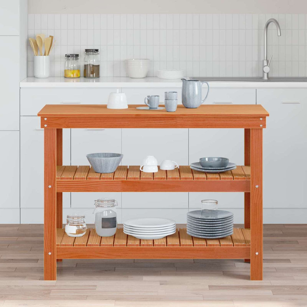 Vidaxx Werkbank Wachsbraun 110,5 x 50 x 80 cm massives Kiefernholz
