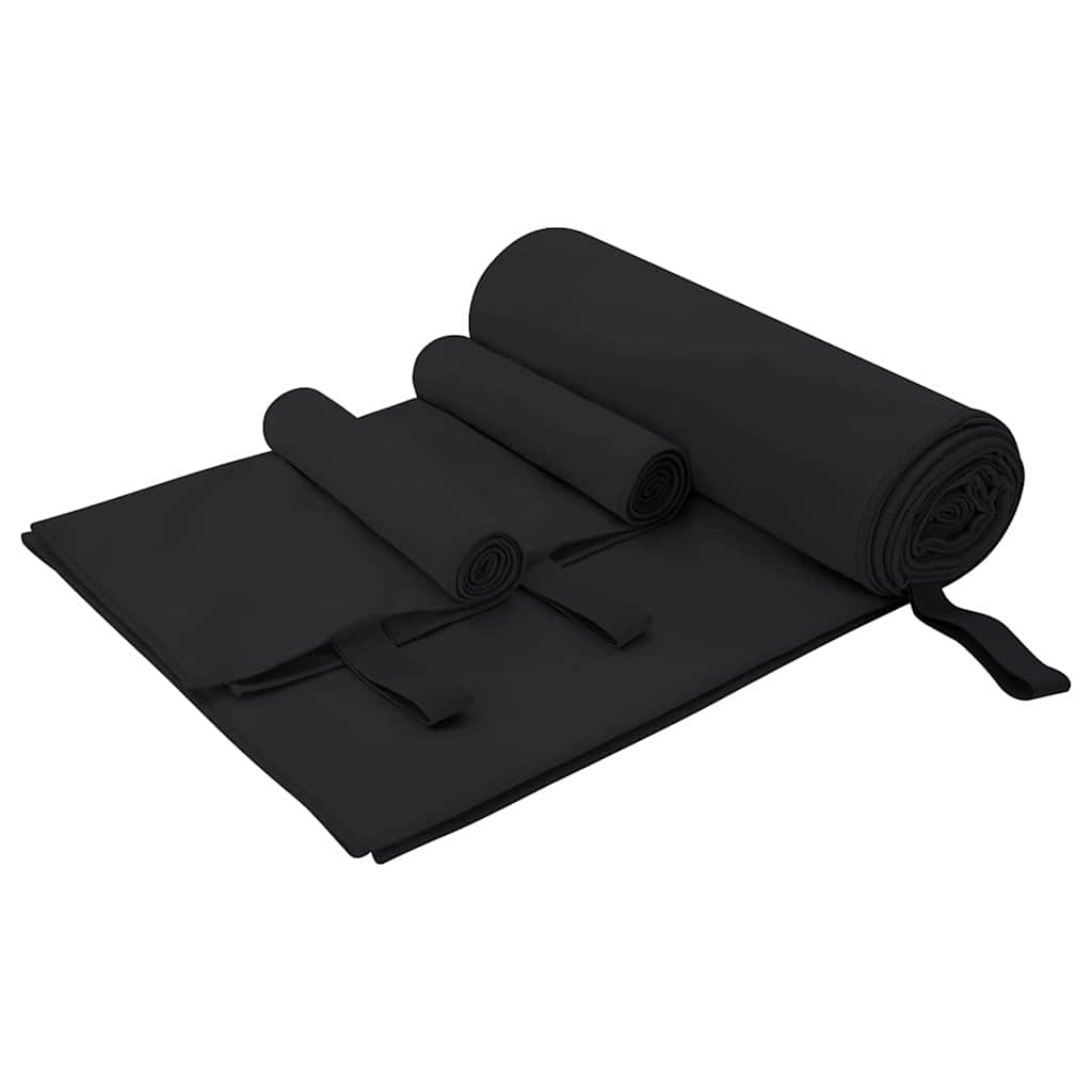VidaXL-Set Sporthandtücher 3-tlg. aus schwarzem Polyester und Polyamid