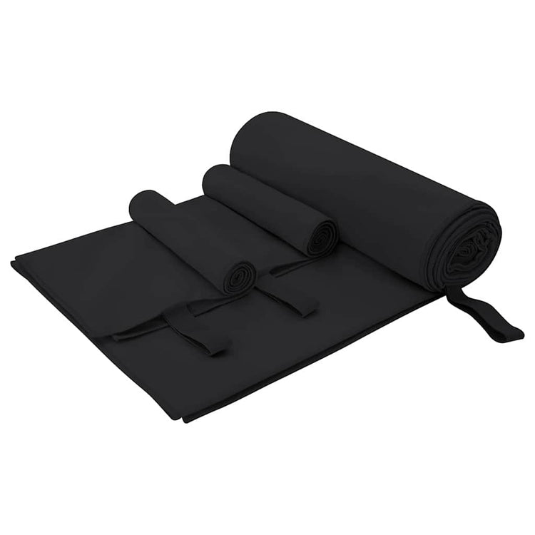 VidaXL-Set Sporthandtücher 3-tlg. aus schwarzem Polyester und Polyamid