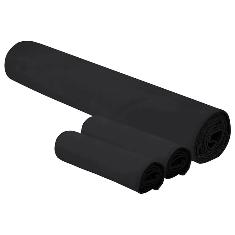 VidaXL-Set Sporthandtücher 3-tlg. aus schwarzem Polyester und Polyamid