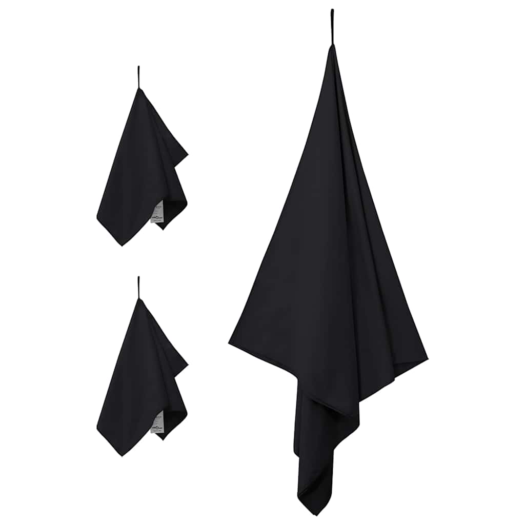 VidaXL-Set Sporthandtücher 3-tlg. aus schwarzem Polyester und Polyamid