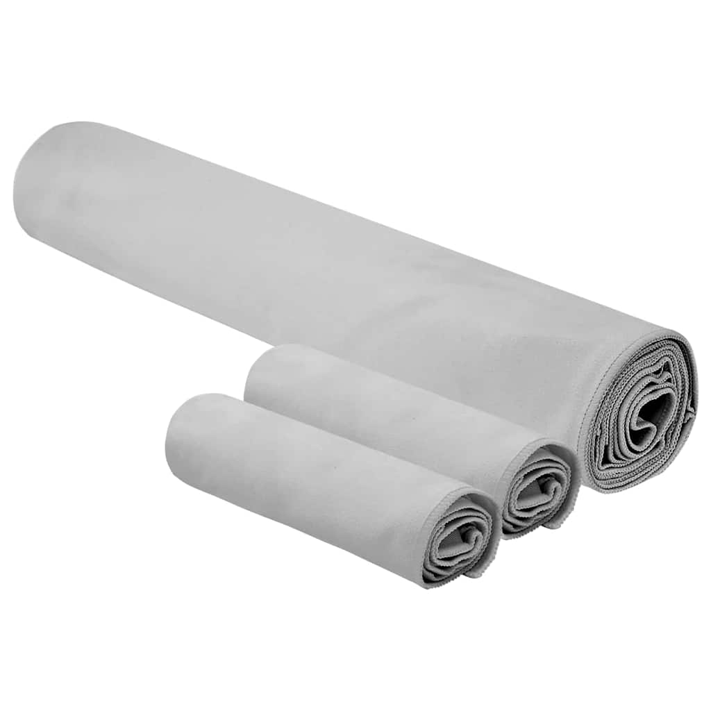 VidaXL-Set Sporthandtücher 3-teilig aus grauem Polyester und Polyamid