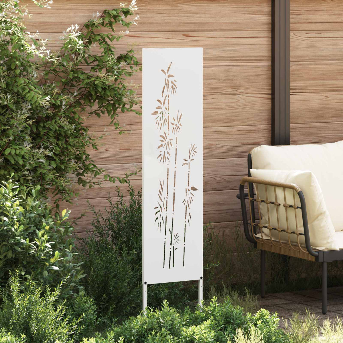 VidaXL Garten-Sichtschutz Blumen weiß 32 x 140 cm kaltgewalzter Stahl