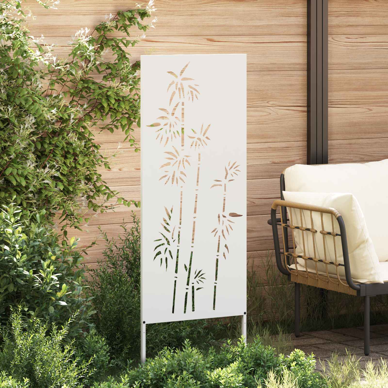 Vidaxxl Garten-Sichtschutz Blumen weiß 50 x 140 cm kaltgewalzter Stahl