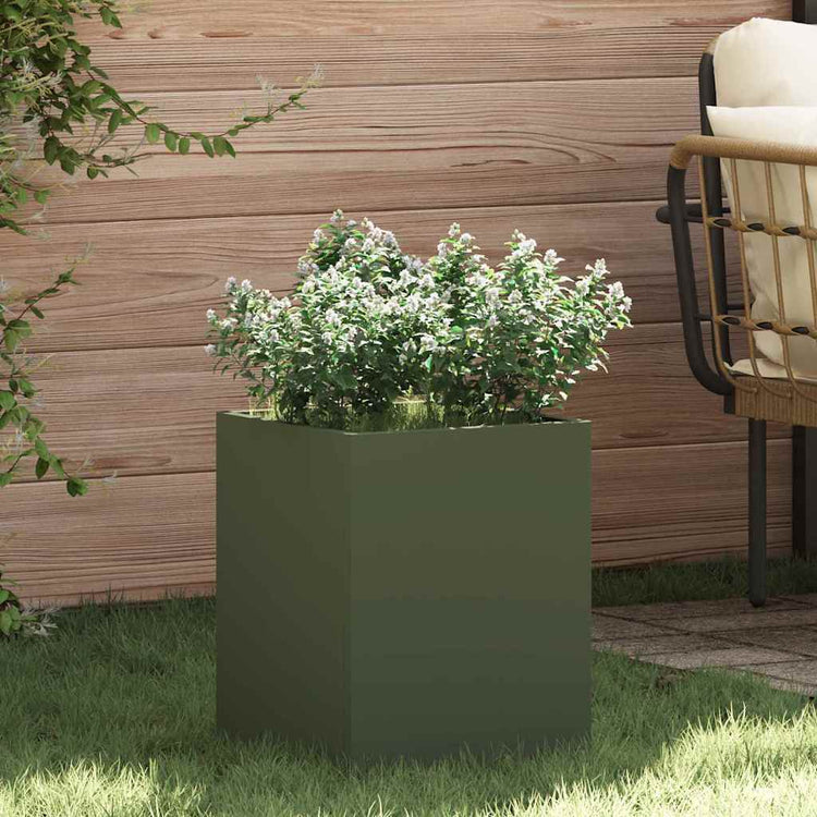 Vidaxl Gartenblumentopf olivgrün 32 x 32 x 40 cm kaltgewalzter Stahl