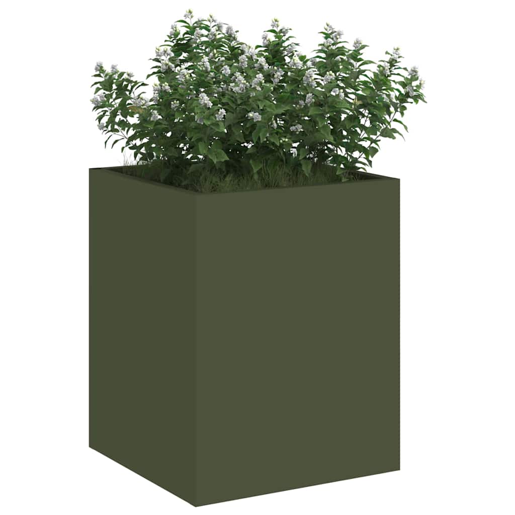 Vidaxl Gartenblumentopf olivgrün 32 x 32 x 40 cm kaltgewalzter Stahl