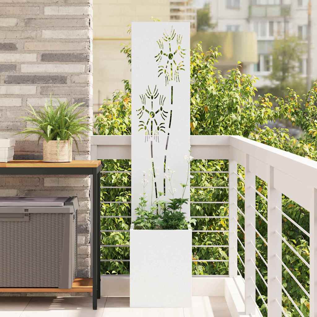 VidaXL Garten-Sichtschutz Blumen weiß 32 x 140 cm kaltgewalzter Stahl