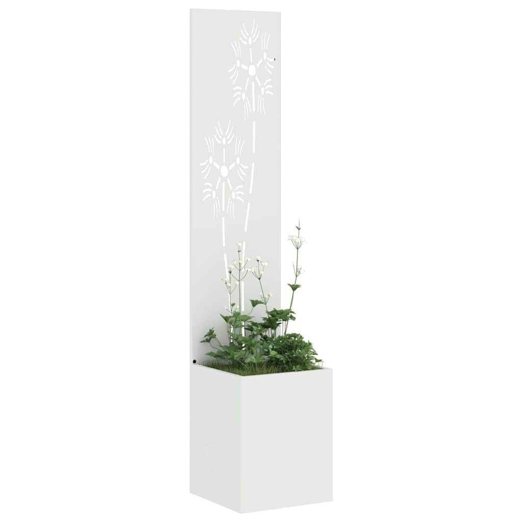 VidaXL Garten-Sichtschutz Blumen weiß 32 x 140 cm kaltgewalzter Stahl