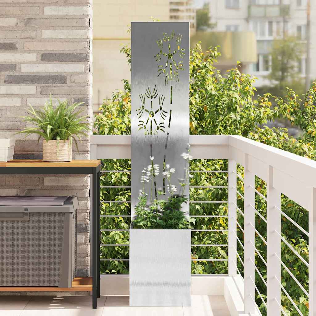 VidaXL Garten-Sichtschutz Blumen Silber 32 x 140 cm Edelstahl