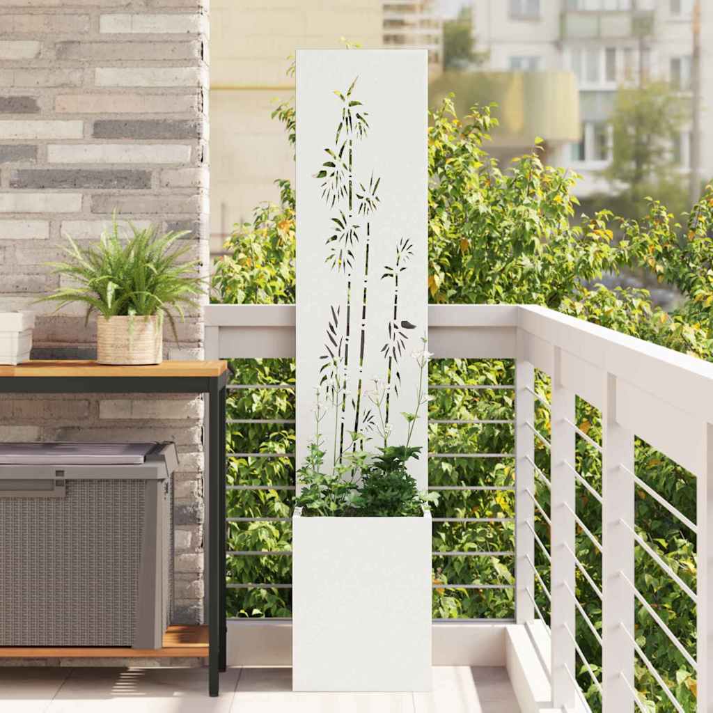 VidaXL Garten-Sichtschutz Blumen weiß 32 x 140 cm kaltgewalzter Stahl