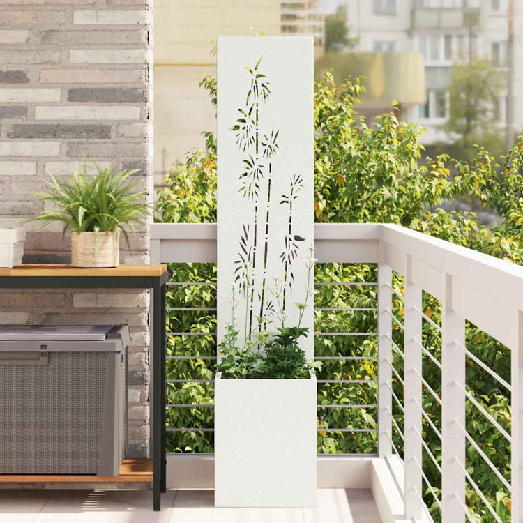 VidaXL Garten-Sichtschutz Blumen weiß 32 x 140 cm kaltgewalzter Stahl