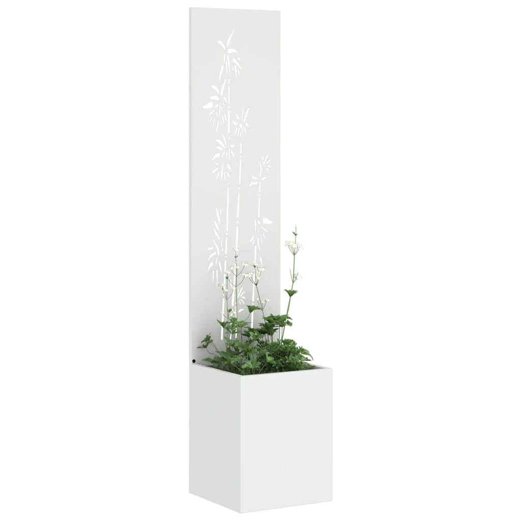 VidaXL Garten-Sichtschutz Blumen weiß 32 x 140 cm kaltgewalzter Stahl