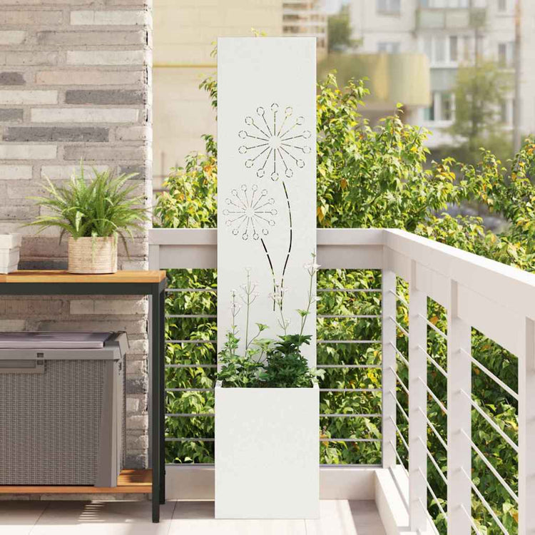 VidaXL Garten-Sichtschutz Laubsägearbeit weiß 32 x 140 cm kaltgewalzter Stahl