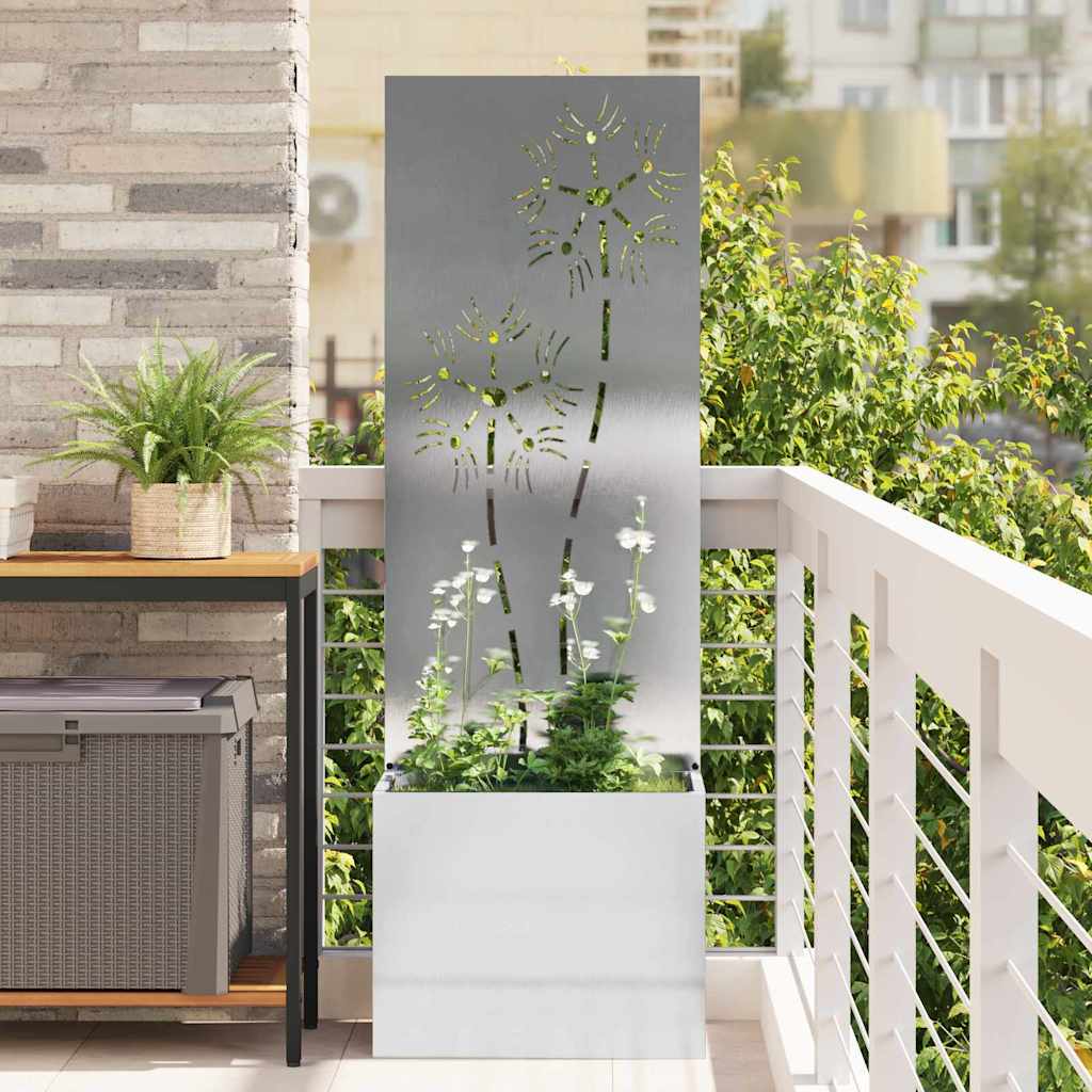 Vidaxxl Garten-Sichtschutz Blumen Silber 50 x 140 cm Edelstahl