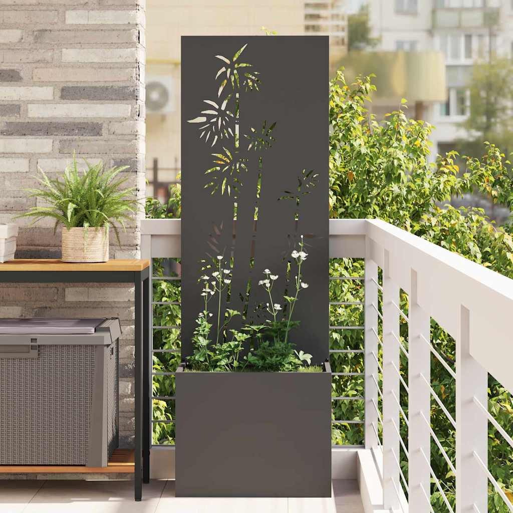 Vidaxxl Garten-Sichtschutz Blumen schwarz 50 x 140 cm kaltgewalzter Stahl