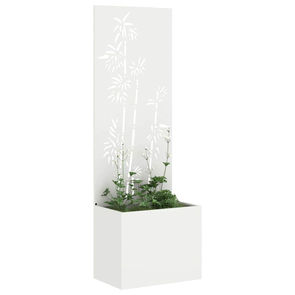Vidaxxl Garten-Sichtschutz Blumen weiß 50 x 140 cm kaltgewalzter Stahl
