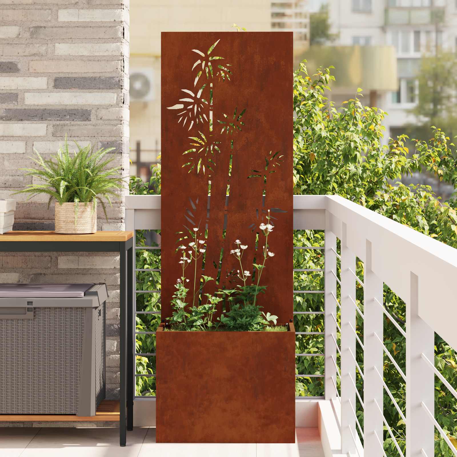 Vidaxxl Garten-Sichtschutz Blumen rostig 50 x 140 cm Cortenstahl