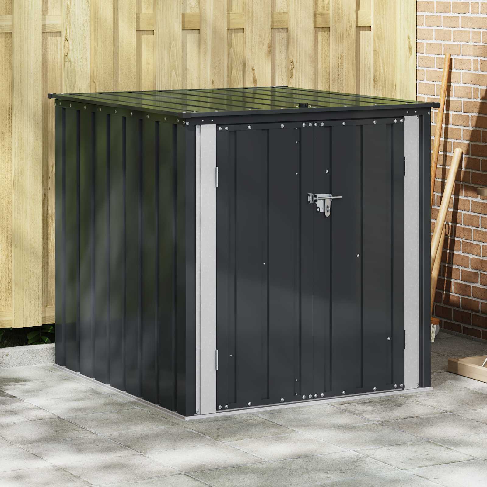 VidaXL Garten-Aufbewahrungsbox schwarz 101,5 x 107 x 100 cm Stahl
