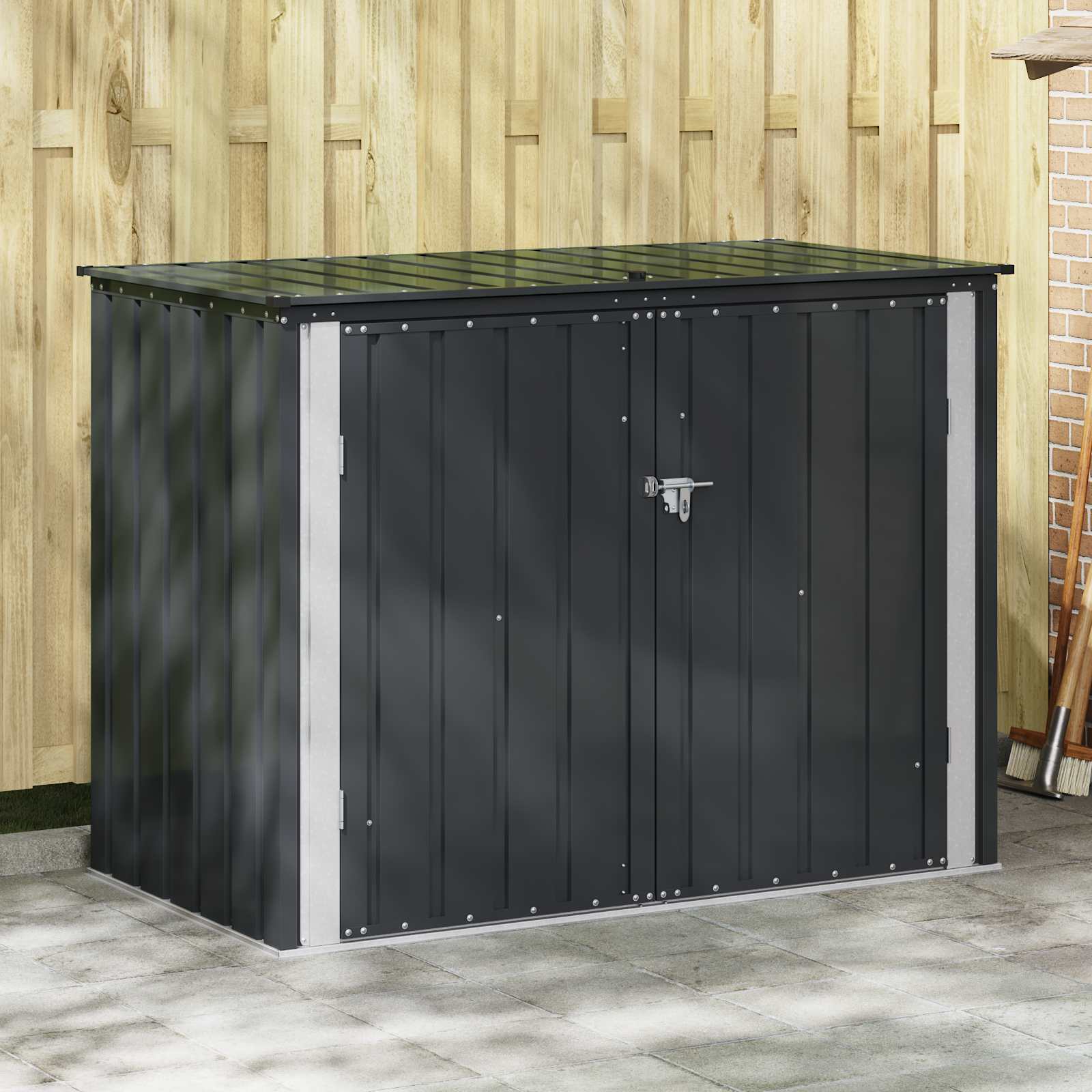 Vidaxxl Garten-Aufbewahrungsbox schwarz 151,5 x 82 x 110,5 cm Stahl