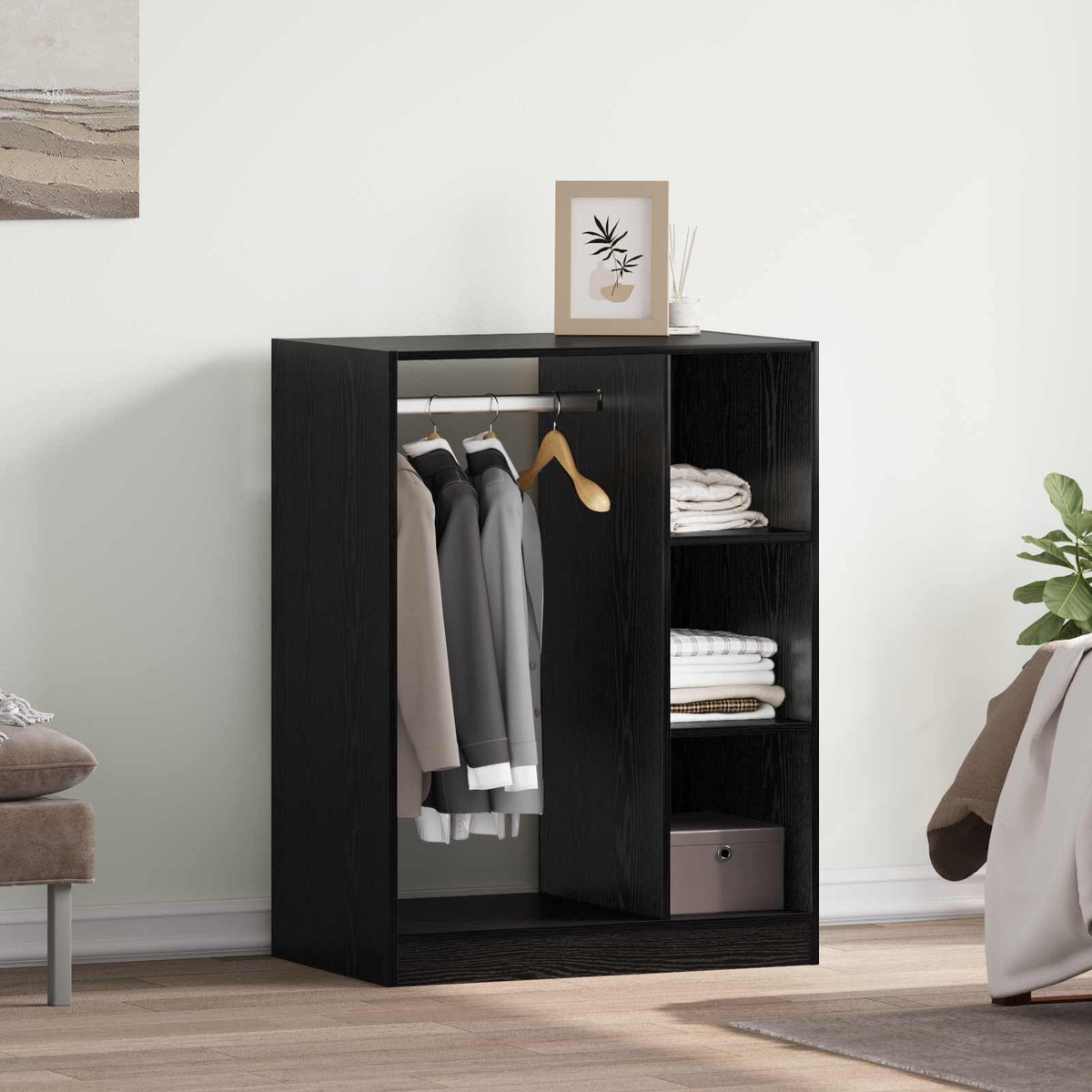 VidaXL Kleiderschrank mit Regal und Stauraum aus schwarzer Eiche, 77 x 48 x 102 cm