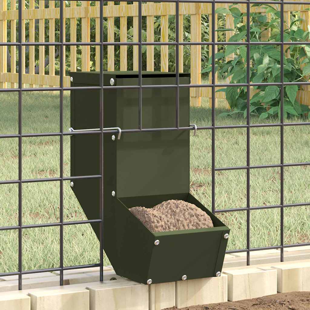 Vidaxl Kaninchenfutter olivgrün 12,5 x 26 x 28,5 cm kaltgewalzter Stahl