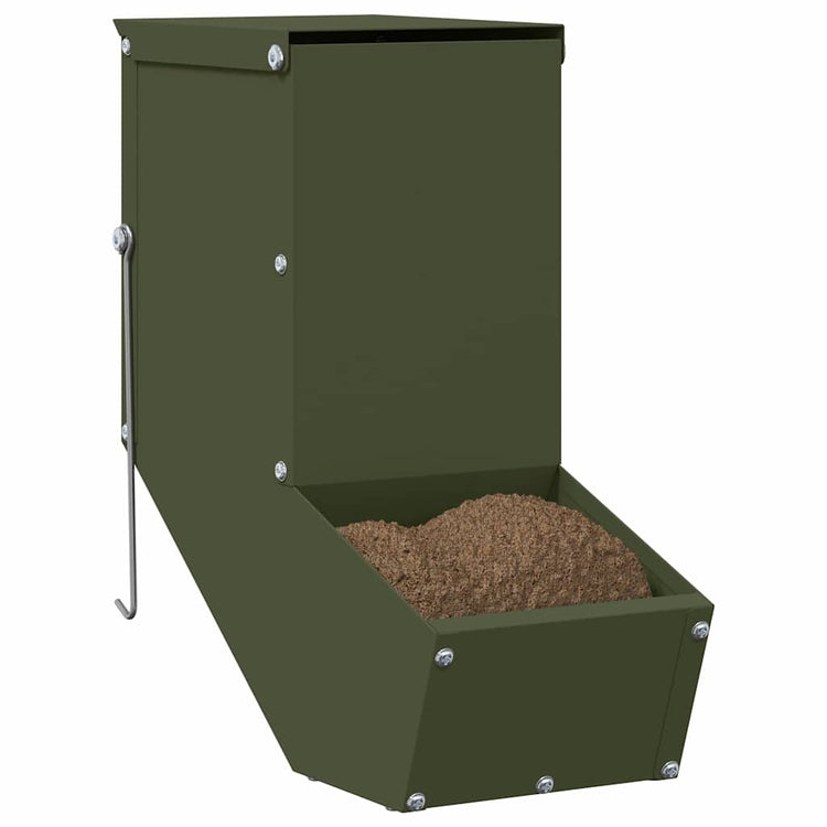 Vidaxl Kaninchenfutter olivgrün 12,5 x 26 x 28,5 cm kaltgewalzter Stahl
