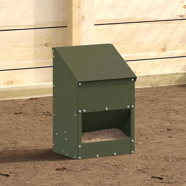 Vidaxx Hühnerfutterstation Olivgrün 21 x 16 x 33 cm kaltgewalzter Stahl