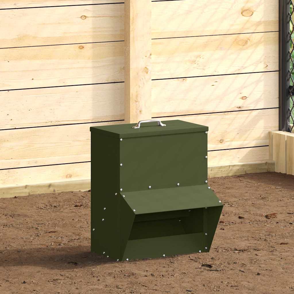 Vidaxx Hühnerfutterautomat olivgrün 20 x 25 x35 cm kaltgewalzter Stahl