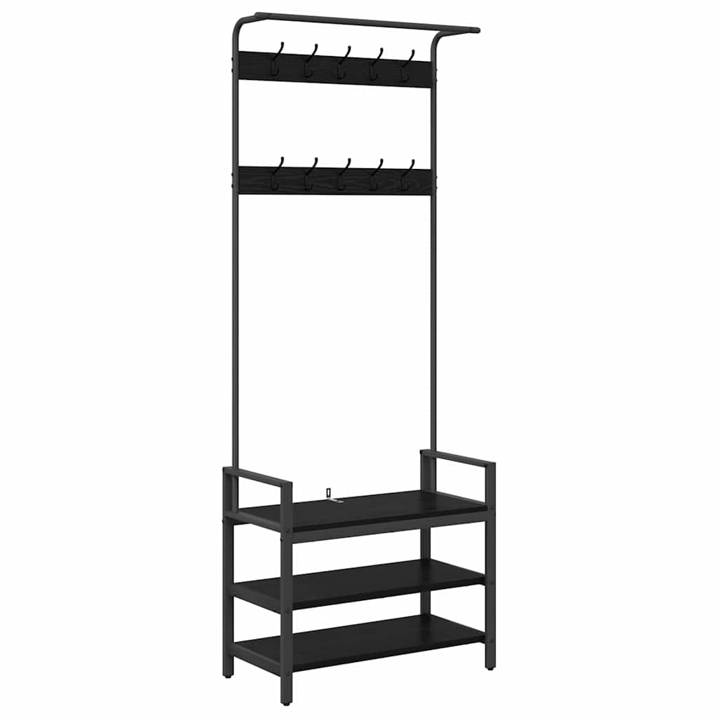 Vidaxxl Garderobenständer mit Ablage schwarze Eiche 75 x 34 x 184 cm verarbeitetes Holz