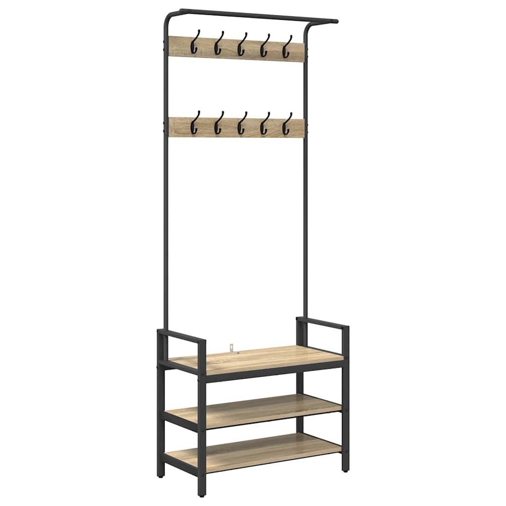 Vidaxl Garderobenständer mit Ablage Sonoma-Eiche 75 x 34 x 184 cm verarbeitetes Holz