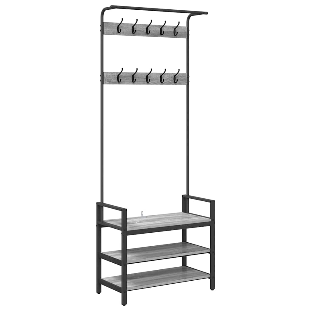 Vidaxl Garderobenständer mit Regal, Sonomagrau, 75 x 34 x 184 cm, fertiges Holz