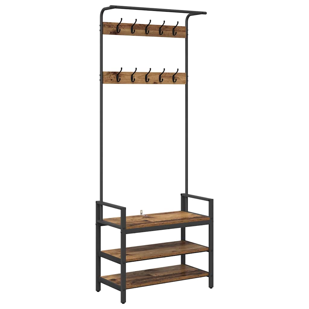 Vidaxxl Garderobenständer mit Ablage Altholz 75 x 34 x 184 cm verarbeitetes Holz