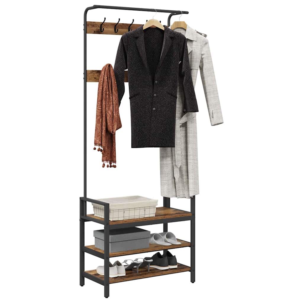 Vidaxxl Garderobenständer mit Ablage Altholz 75 x 34 x 184 cm verarbeitetes Holz