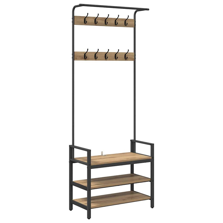 VidaXL Garderobenständer mit Ablage Artisan-Eiche 75 x 34 x 184 cm verarbeitetes Holz