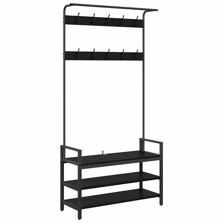Vidaxxl Garderobenständer mit Ablage schwarze Eiche 95 x 34 x 184 cm verarbeitetes Holz