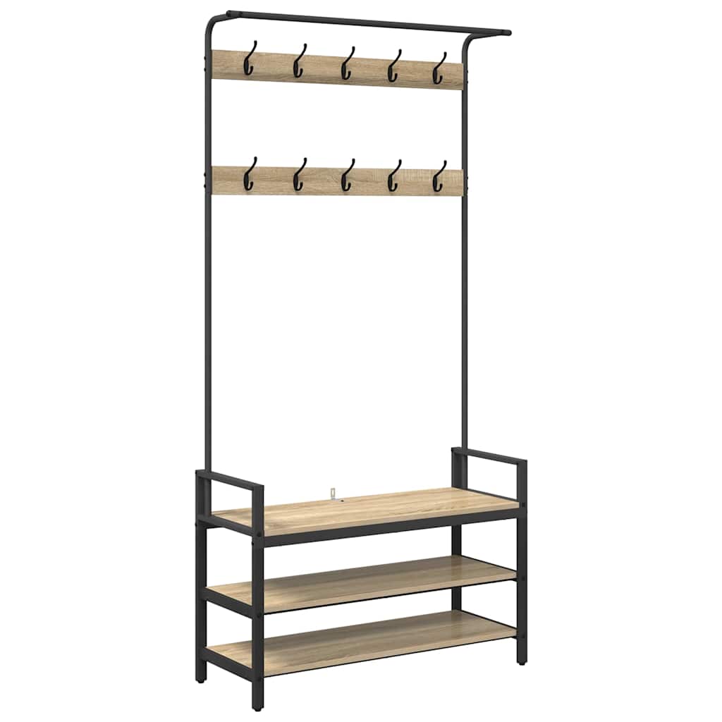 Vidaxl Garderobenständer mit Ablage Sonoma-Eiche 95 x 34 x 184 cm verarbeitetes Holz